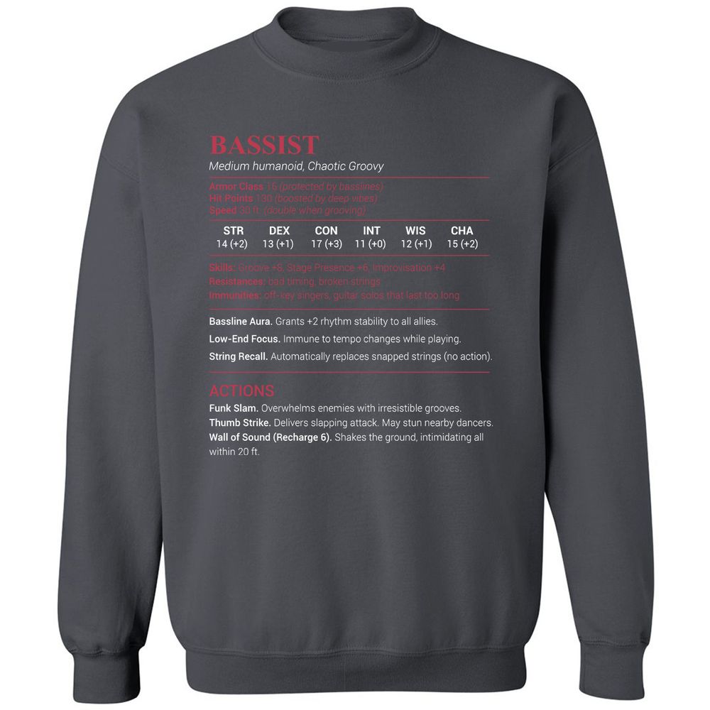 Bassist Stats Classic Unisex Sweatshirt - Charcoal - 7