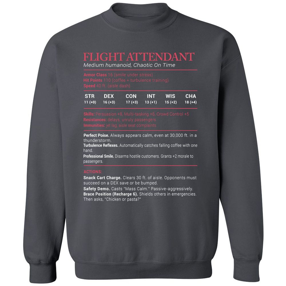 Flight Attendant Stats Classic Unisex Sweatshirt - Charcoal - 7
