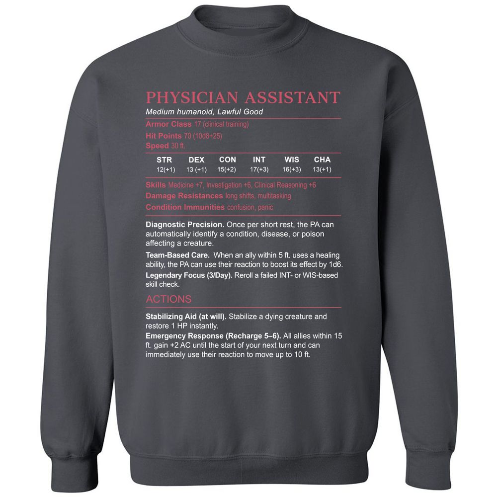 PHYSICIAN ASSISTANT Stats Classic Unisex Sweatshirt - Charcoal - 7
