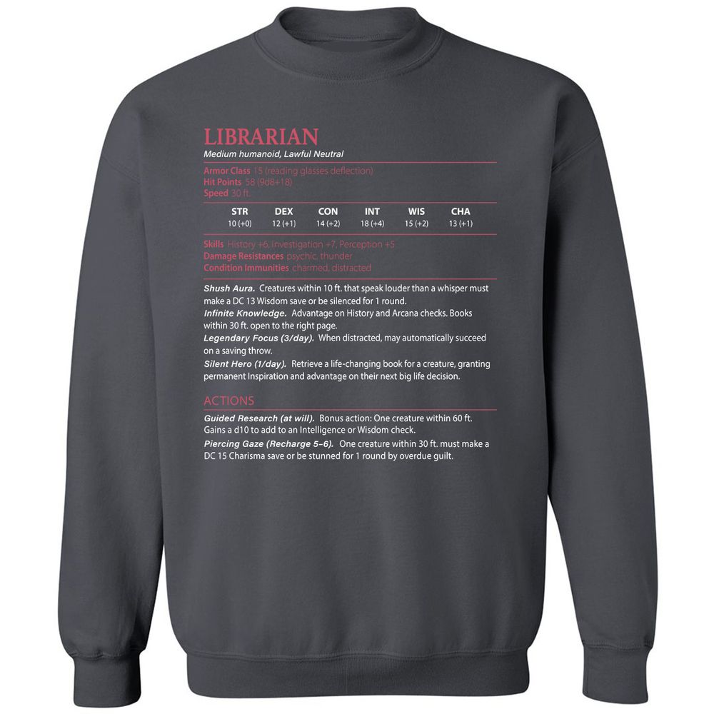 Librarian Stats Classic Unisex Sweatshirt - Charcoal - 7