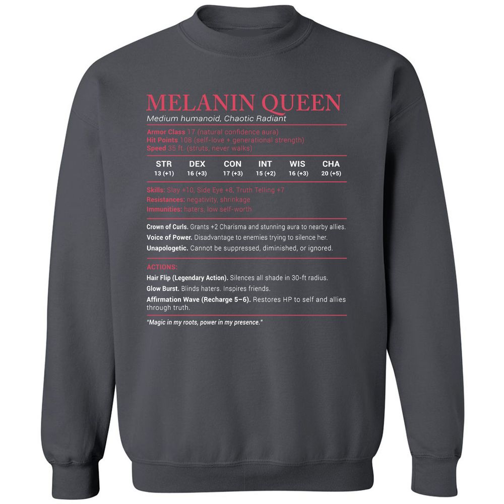 Melanin Queen Stats Classic Unisex Sweatshirt - Charcoal - 7