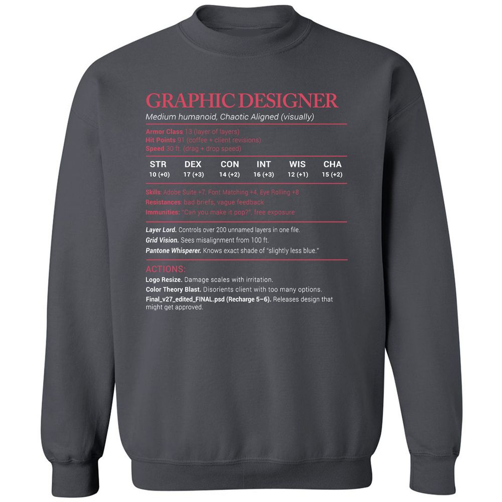 Graphic Designer Stats Classic Unisex Sweatshirt - Charcoal - 7