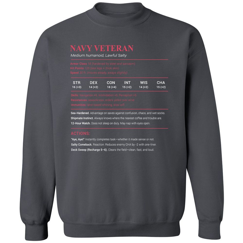 Navy Veteran Classic Unisex Sweatshirt - Charcoal - 7