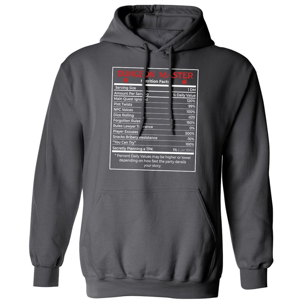 Dungeon Master Nutrition Facts Classic Unisex Hoodie - Charcoal - 7