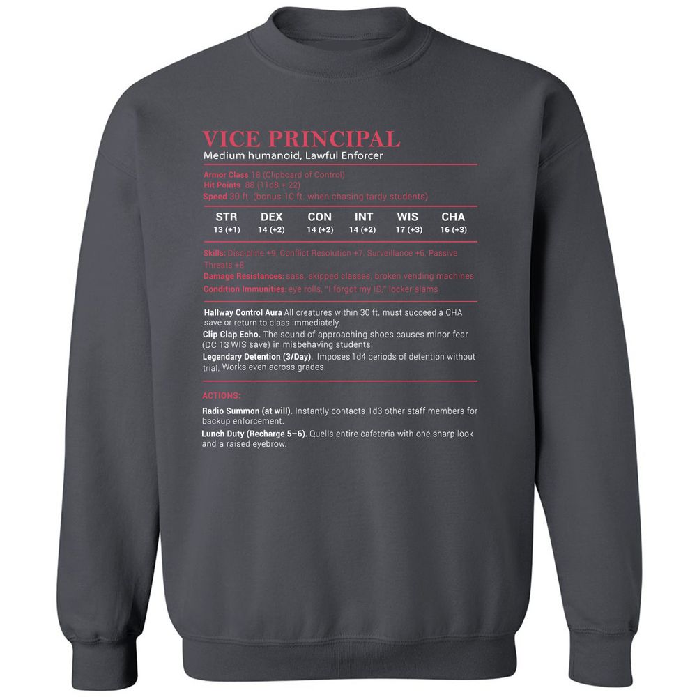 Vice Principal Stats Classic Unisex Sweatshirt - Charcoal - 7
