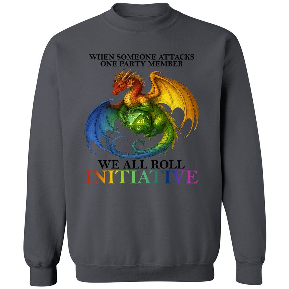 Dragon We All Roll For Initiative Classic Unisex Sweatshirt - Charcoal - 7