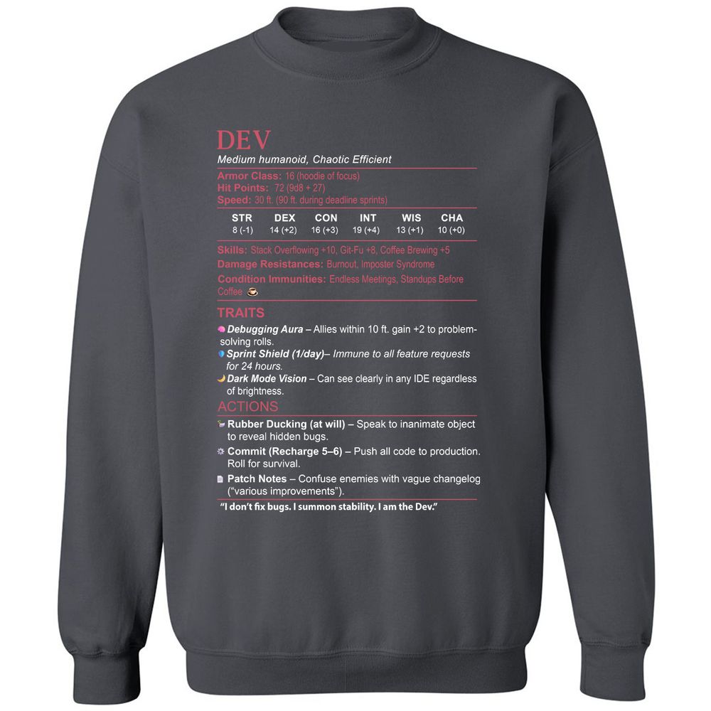 DEV Stats Classic Unisex Sweatshirt - Charcoal - 7
