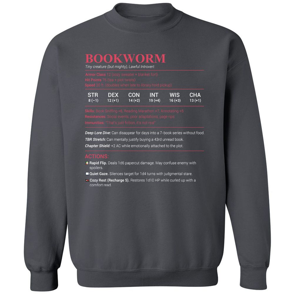 Bookworm Stats Classic Unisex Sweatshirt - Charcoal - 7