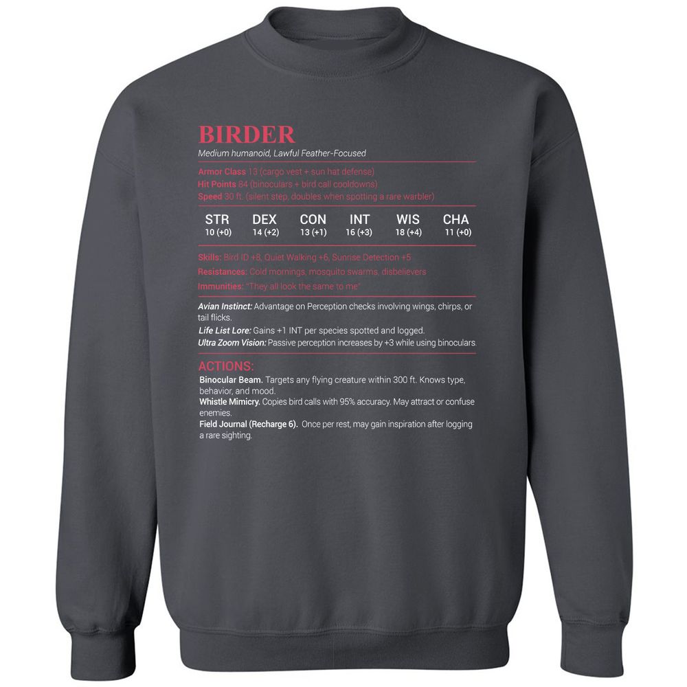 Birder Stats Classic Unisex Sweatshirt - Charcoal - 7