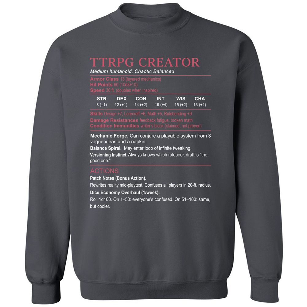 TTRPG Creator Stats Classic Unisex Sweatshirt - Charcoal - 7