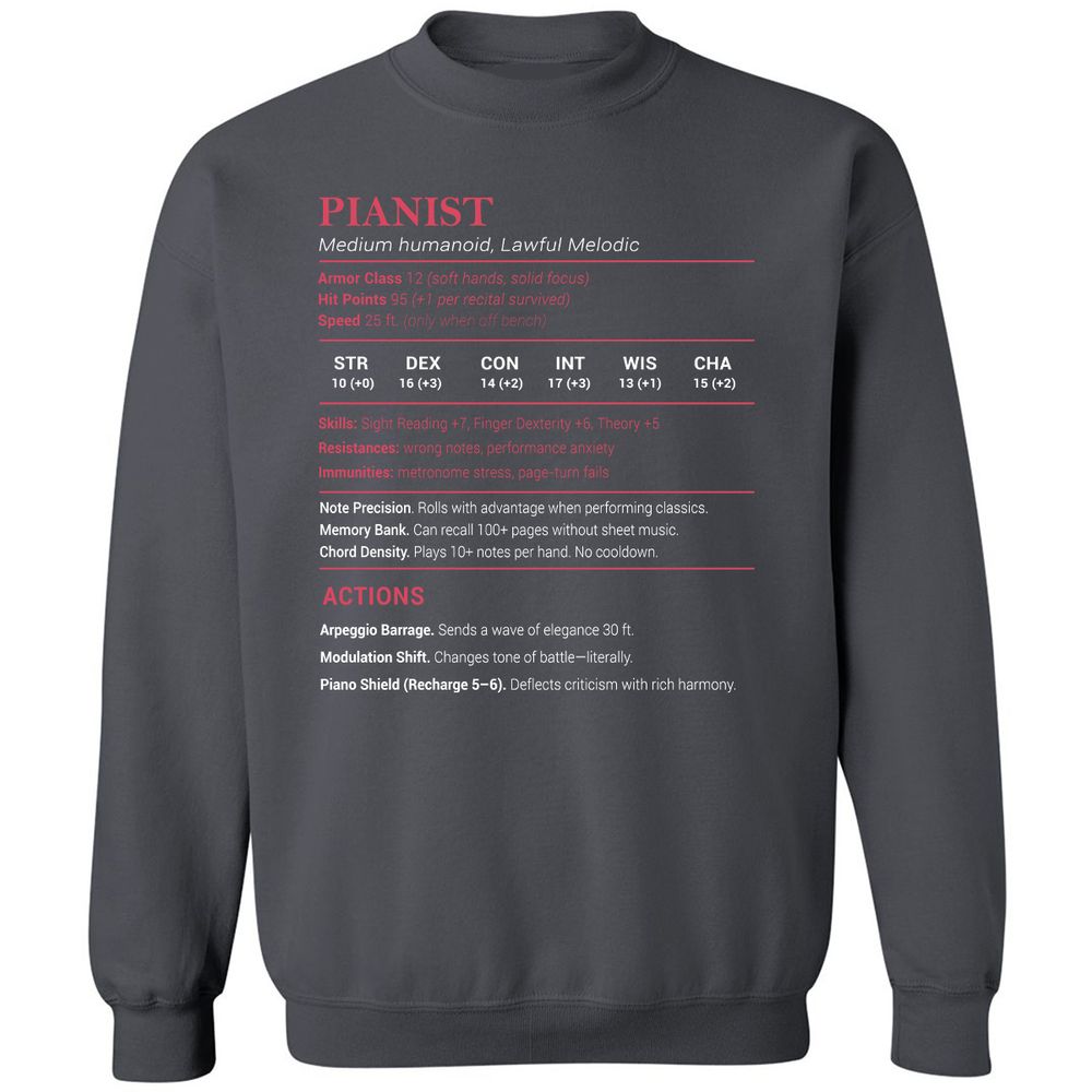 Pianist Stats Classic Unisex Sweatshirt - Charcoal - 7