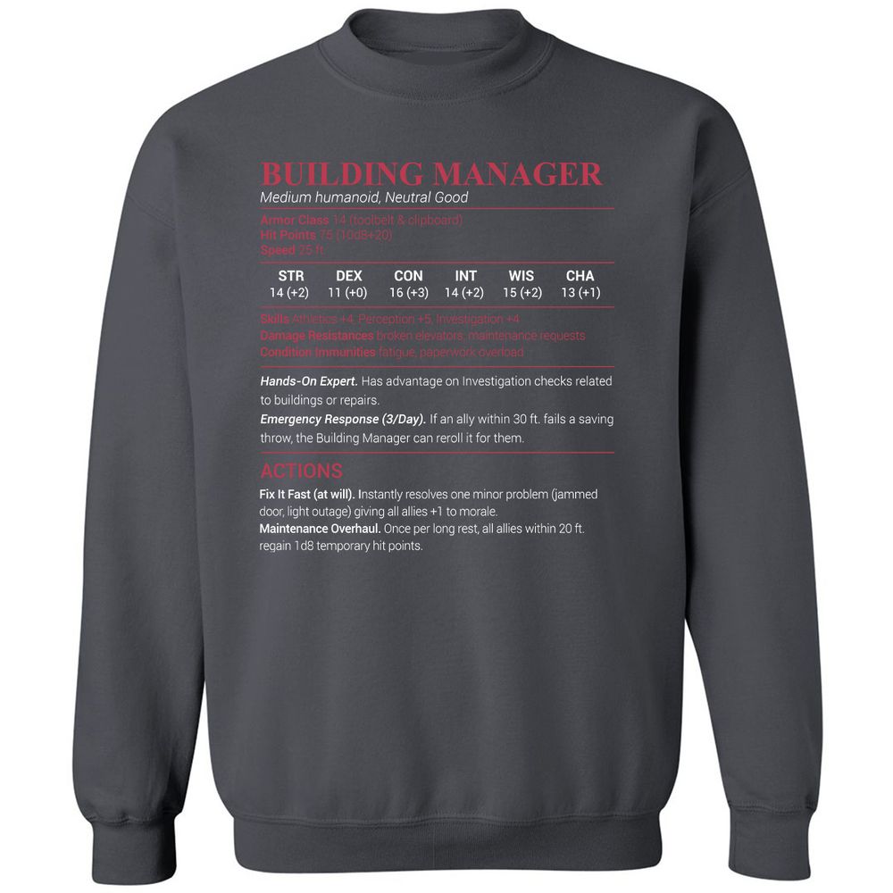Building Manager Classic Unisex Sweatshirt - Charcoal - 7