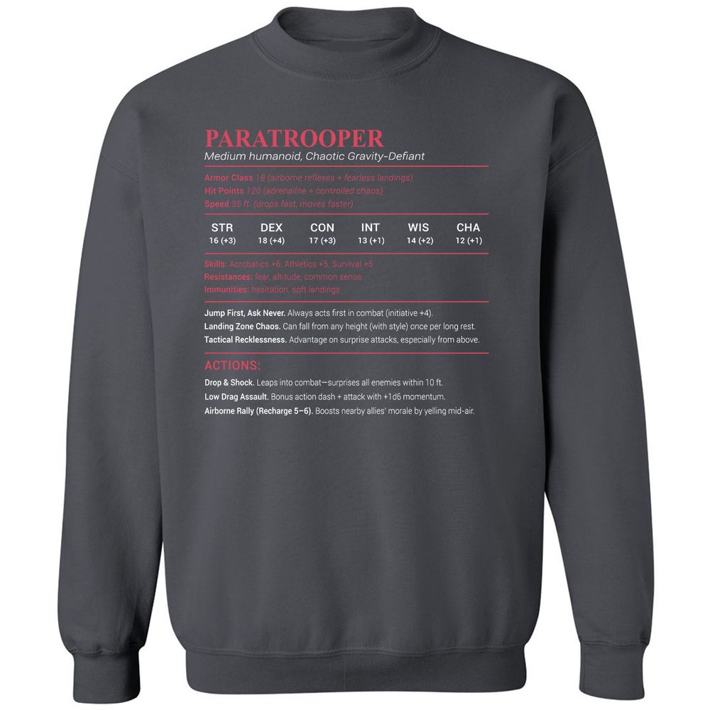 Paratrooper Stats Classic Unisex Sweatshirt - Charcoal - 7