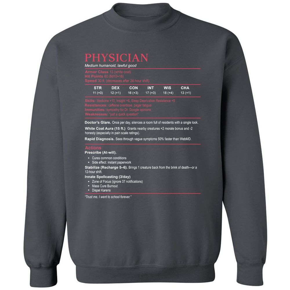 Physician Stats Classic Unisex Sweatshirt - Charcoal - 7