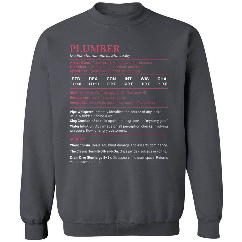 Plumber Stats Classic Unisex Sweatshirt - Charcoal - 7