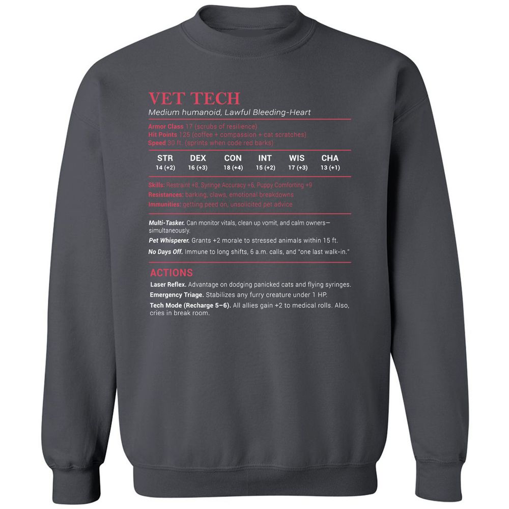 Vet Tech Stats Classic Unisex Sweatshirt - Charcoal - 7