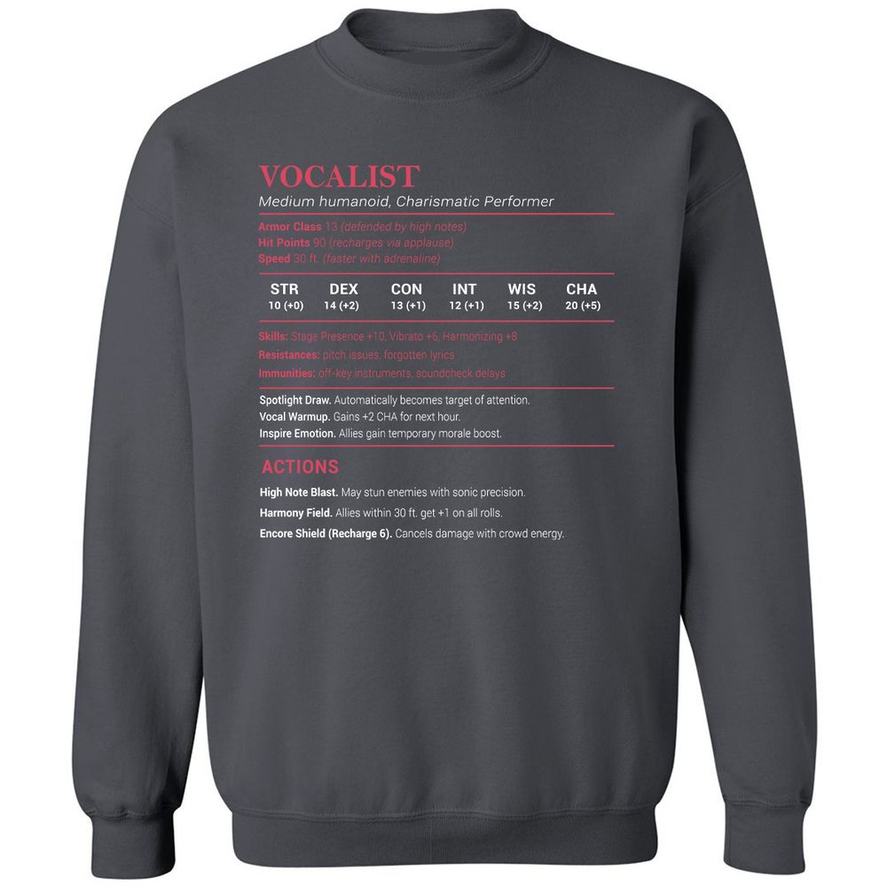 Vocalist Stats Classic Unisex Sweatshirt - Charcoal - 7