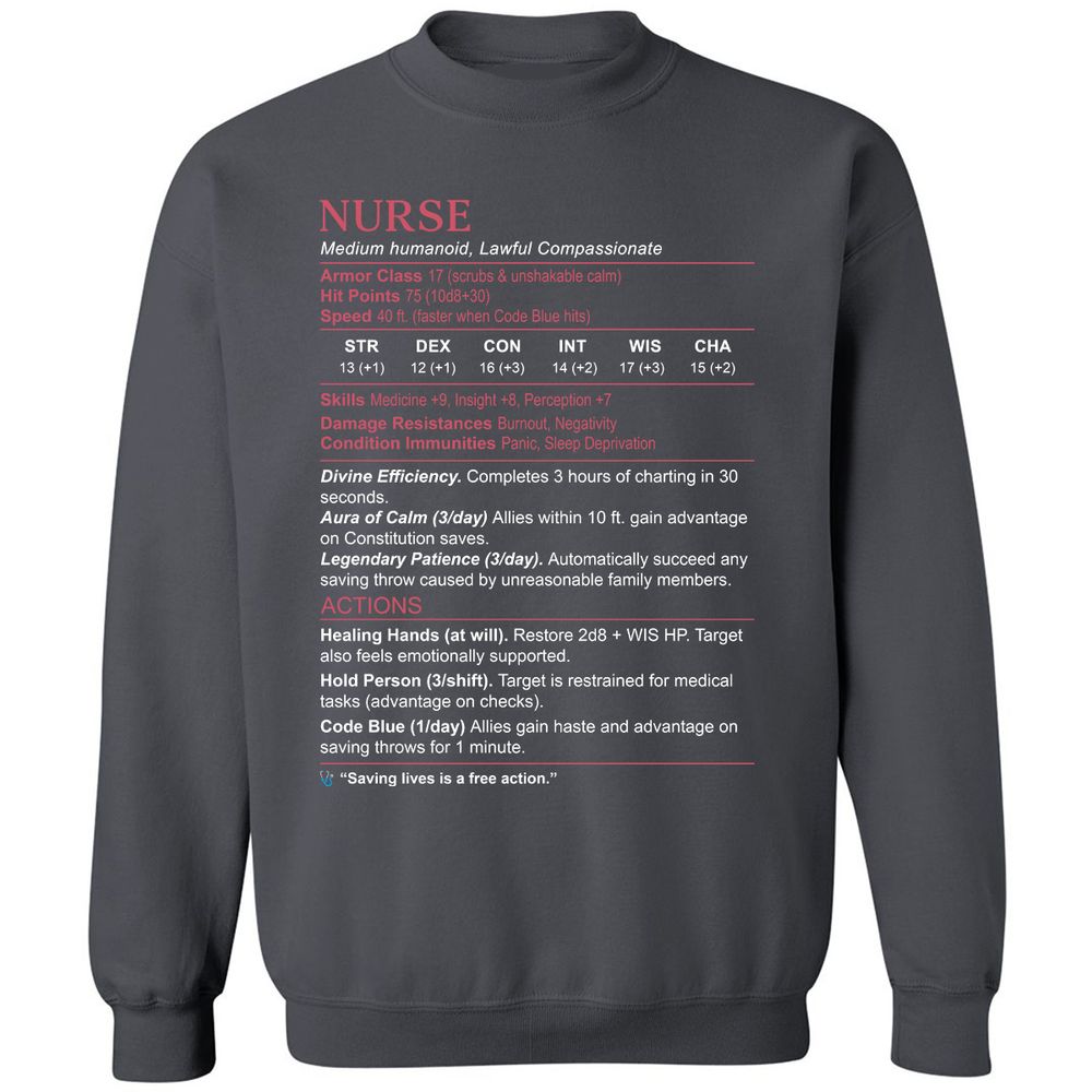 Nurse Stats 3 Classic Unisex Sweatshirt - Charcoal - 7
