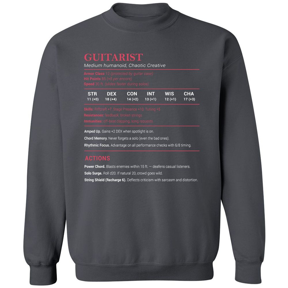 Guitarist Stats Classic Unisex Sweatshirt - Charcoal - 7