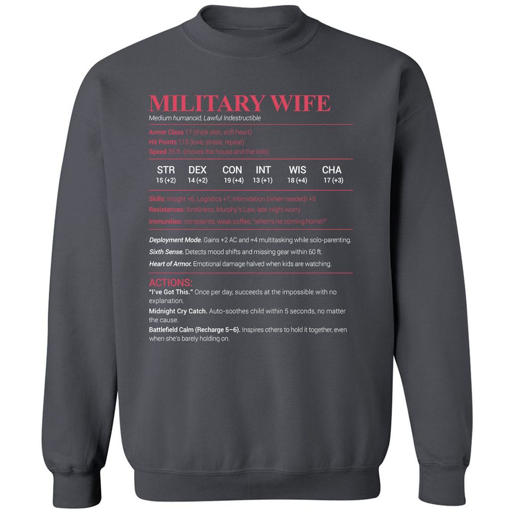 Military Wife Stats Classic Unisex Sweatshirt - Charcoal - 7