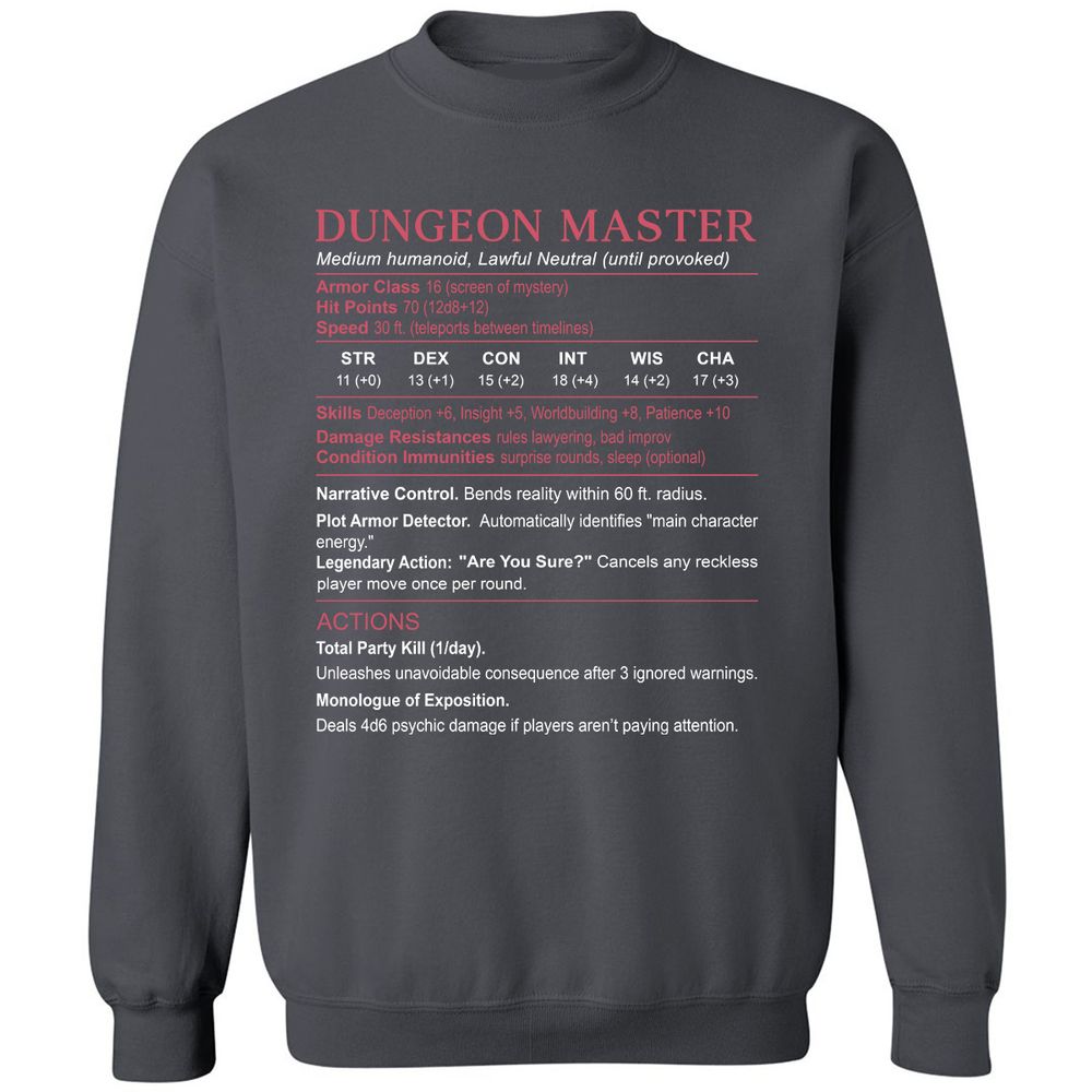 Dungeon Master Stats Classic Unisex Sweatshirt - Charcoal - 7