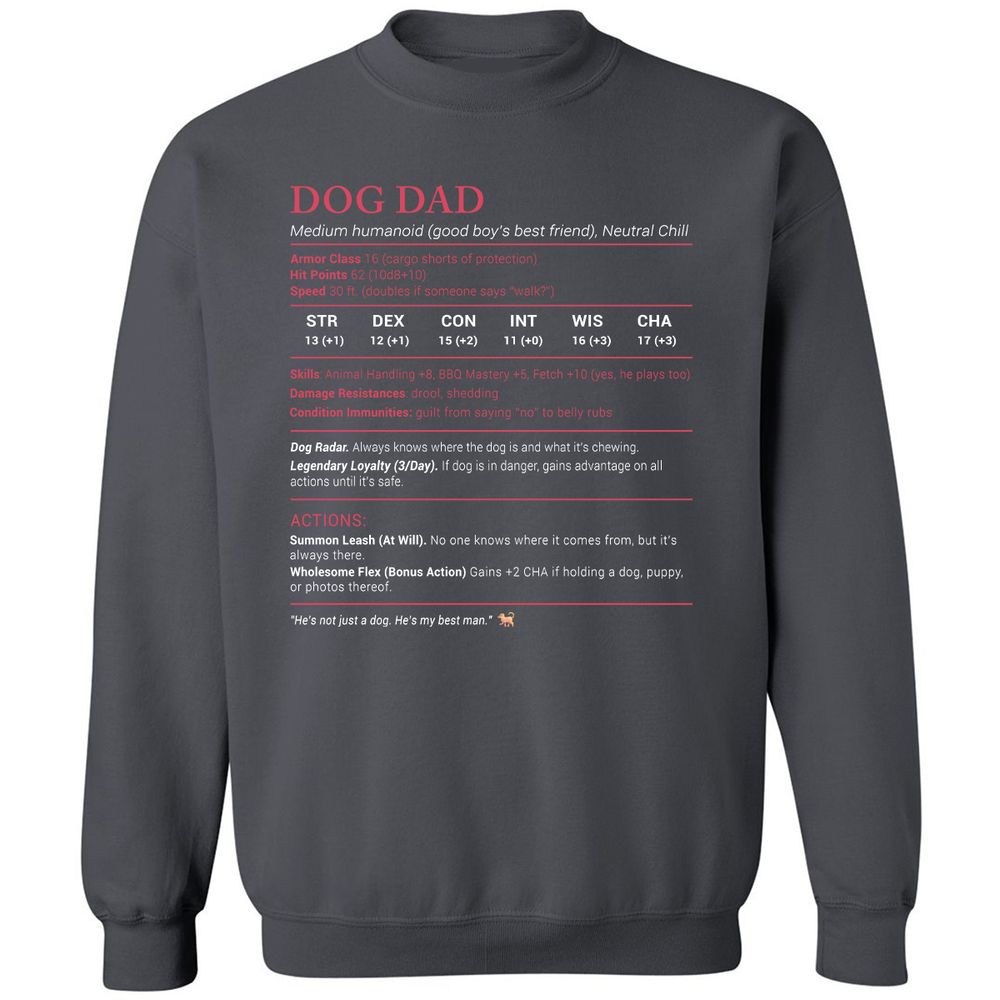 Dog Dad Stats Classic Unisex Sweatshirt - Charcoal - 7