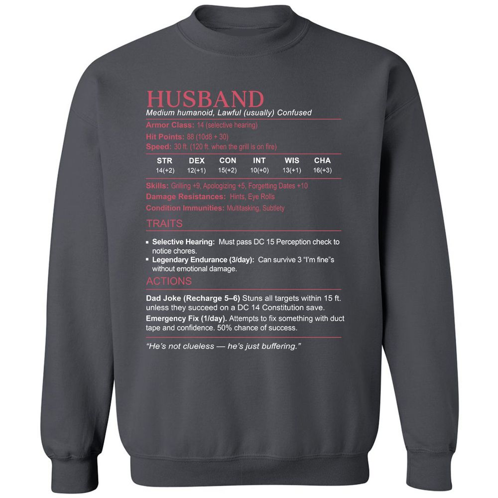 Husband Stats Classic Unisex Sweatshirt - Charcoal - 7