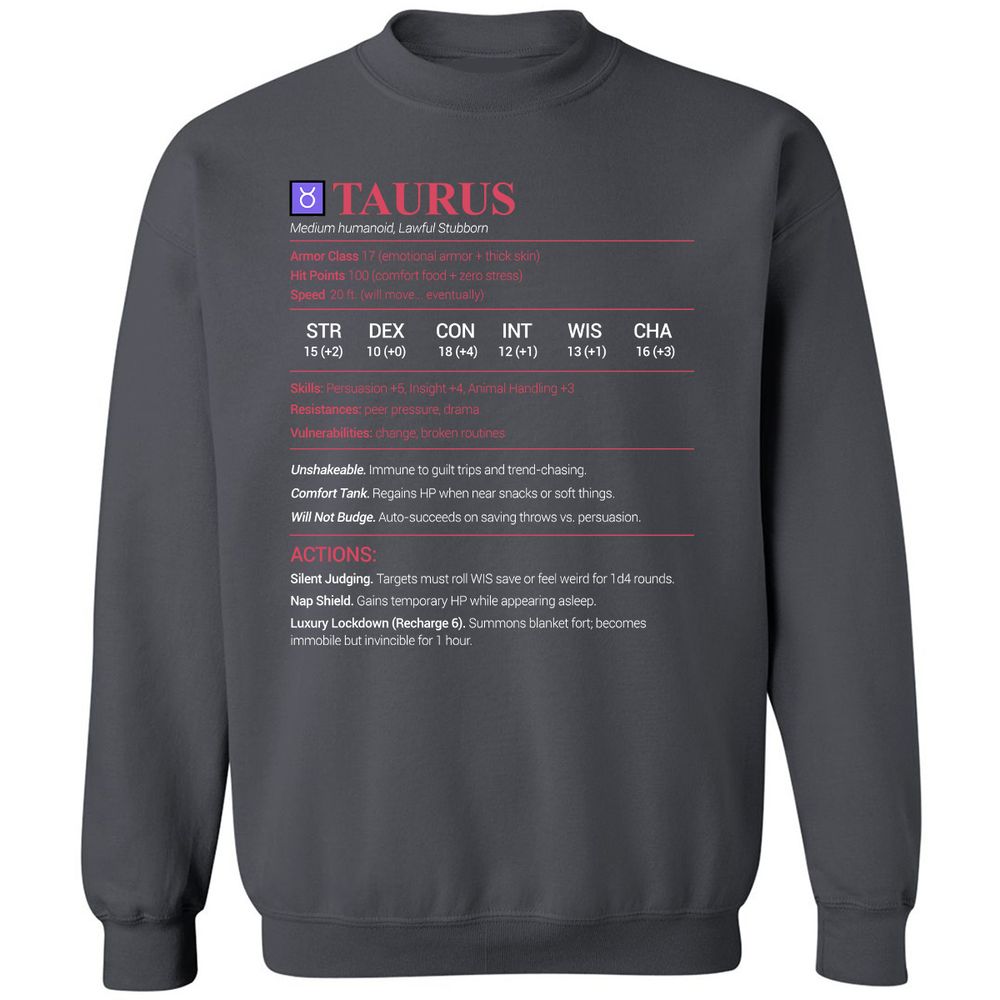Taurus Stats Classic Unisex Sweatshirt - Charcoal - 7