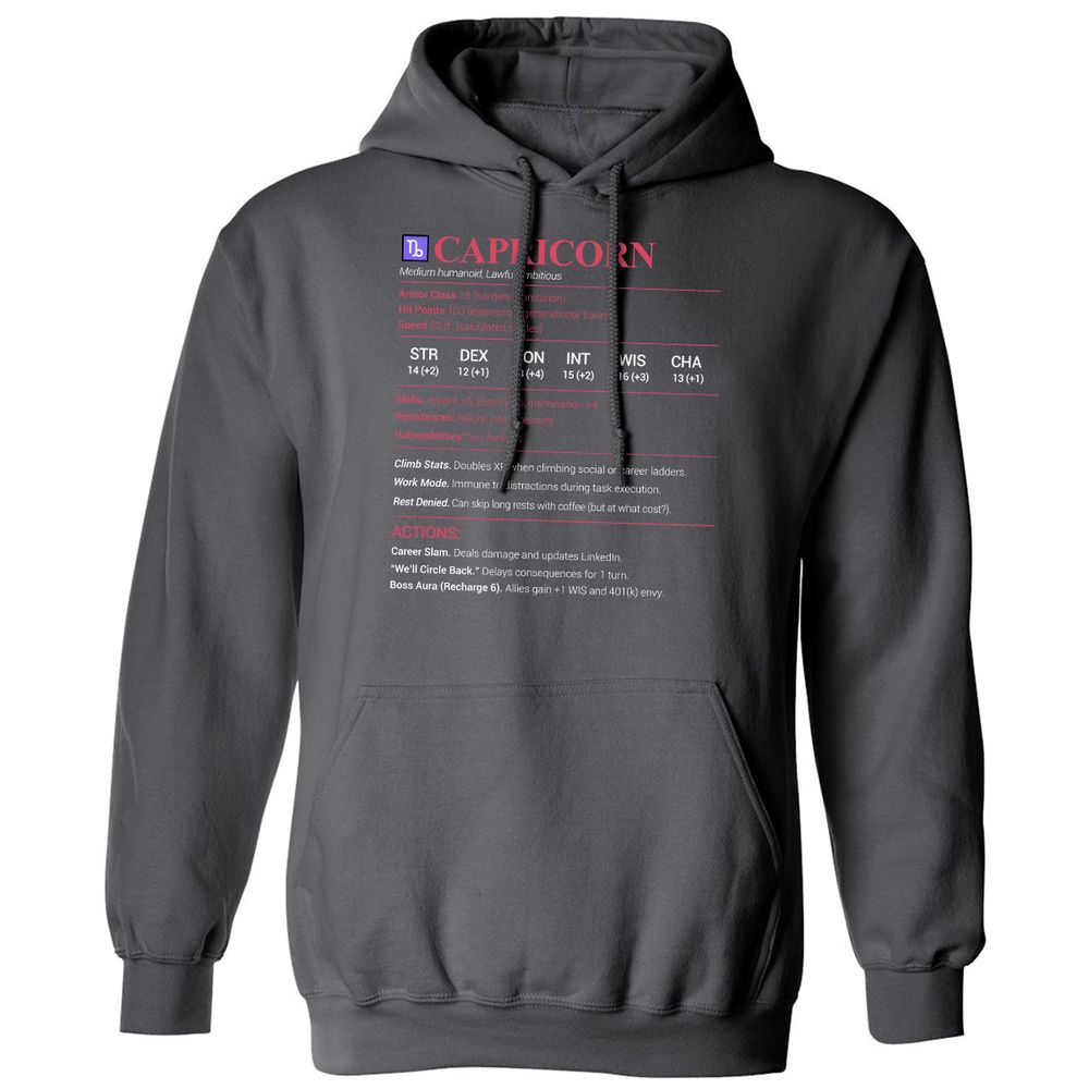 Capricorn Stats Classic Unisex Hoodie - Charcoal - 7