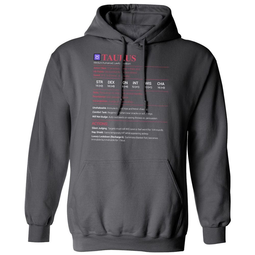 Taurus Stats Classic Unisex Hoodie - Charcoal - 7