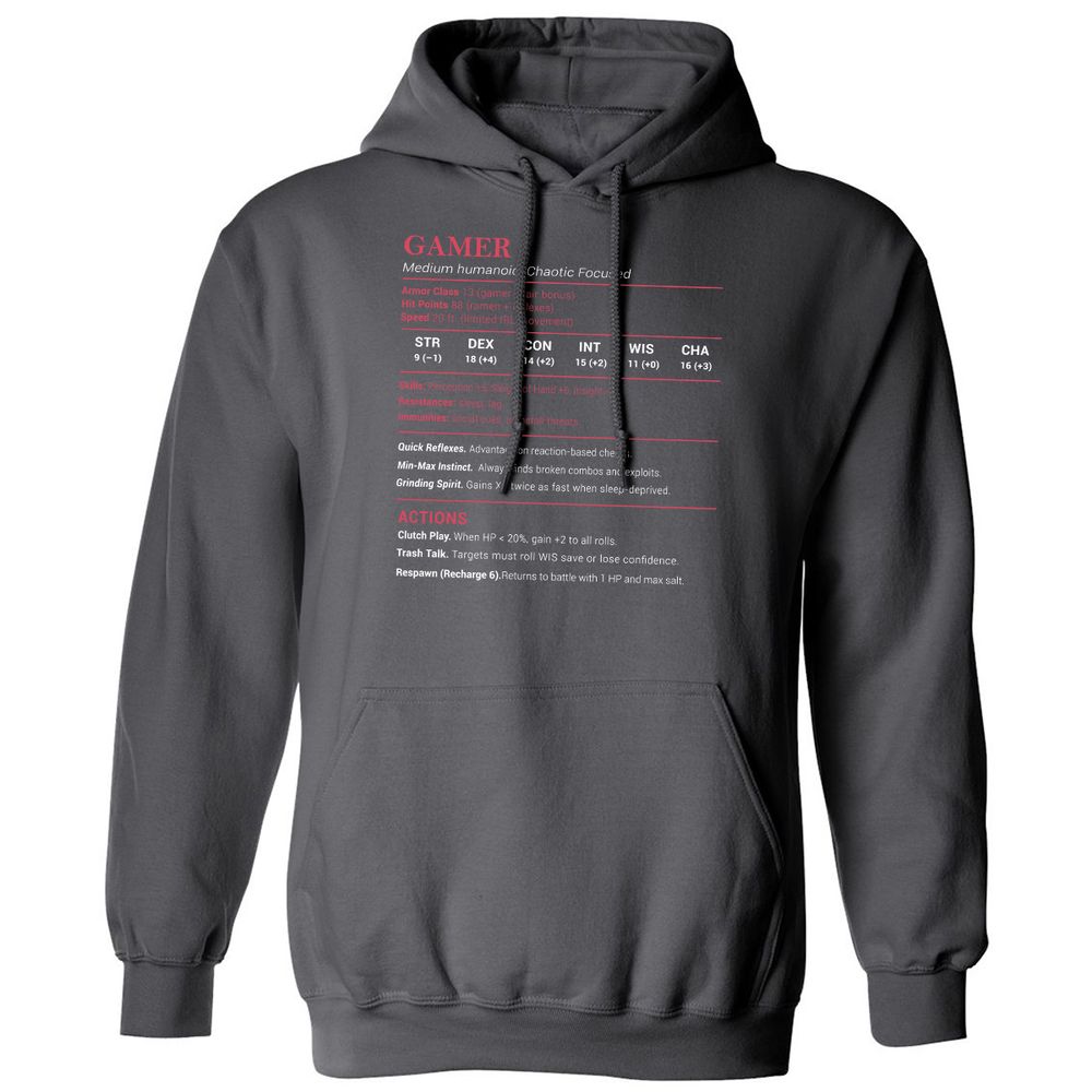 Gamer Stats Classic Unisex Hoodie - Charcoal - 7