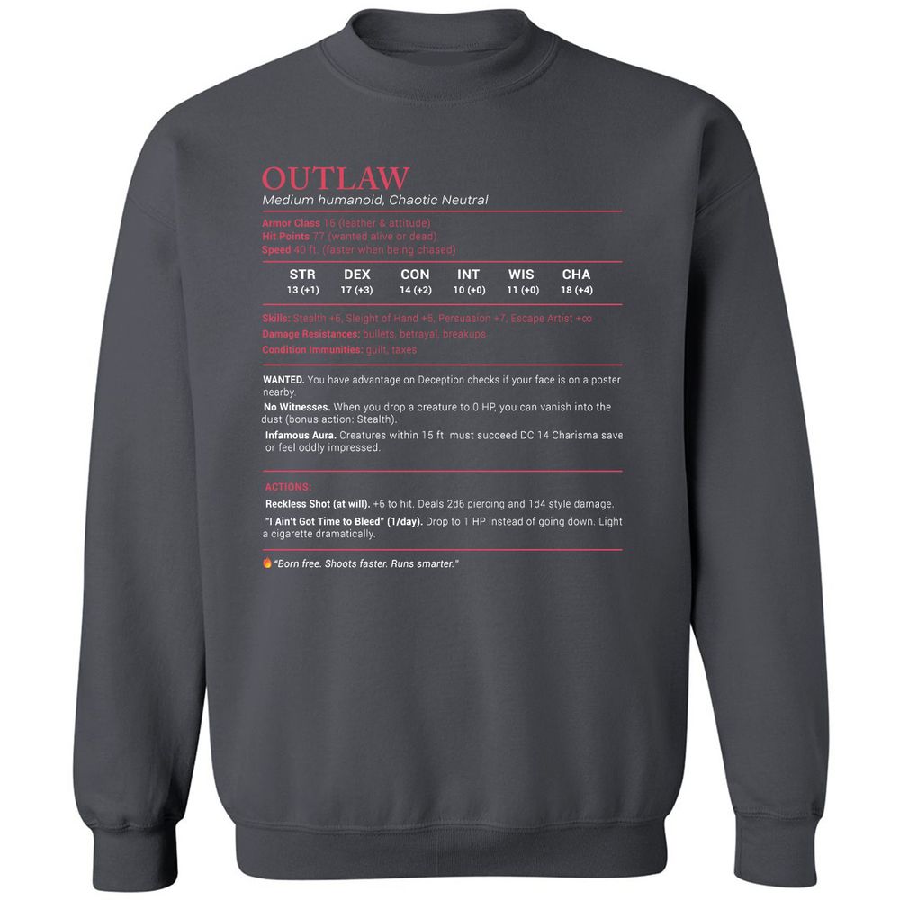 Outlaw Stats Classic Unisex Sweatshirt - Charcoal - 7