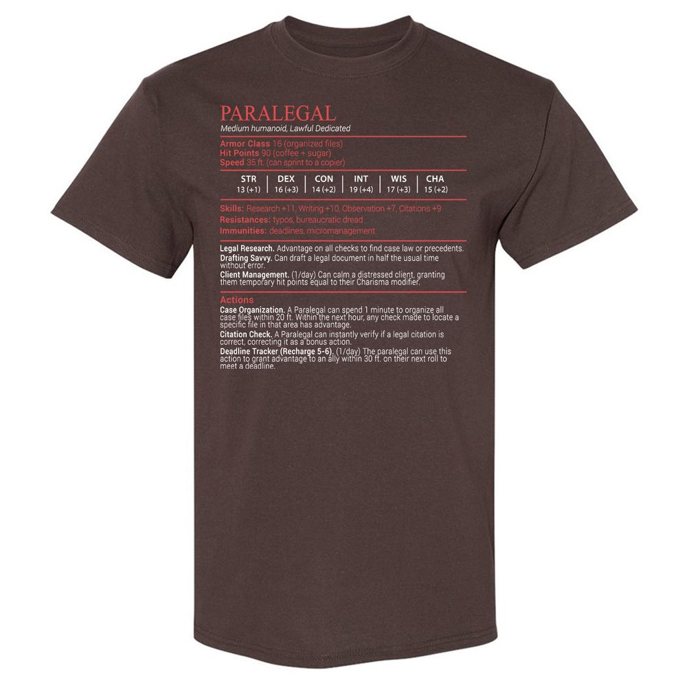 Paralegal Stats Block Classic Unisex T-Shirt - Dark Chocolate - 7