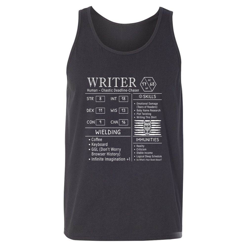 Writer Stats New Unisex Jersey Tank - Dark Grey - 7