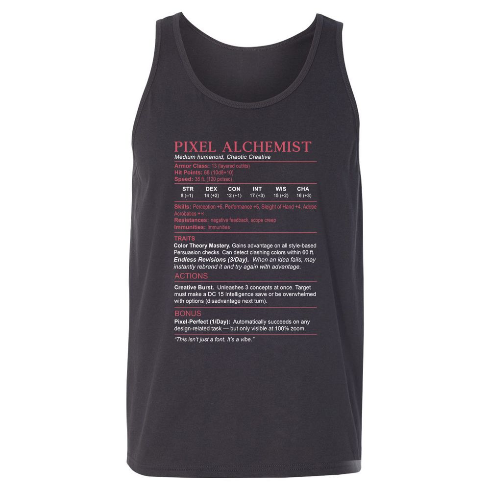 Designer Stats (Pixel Alchemist) Unisex Jersey Tank - Dark Grey - 7