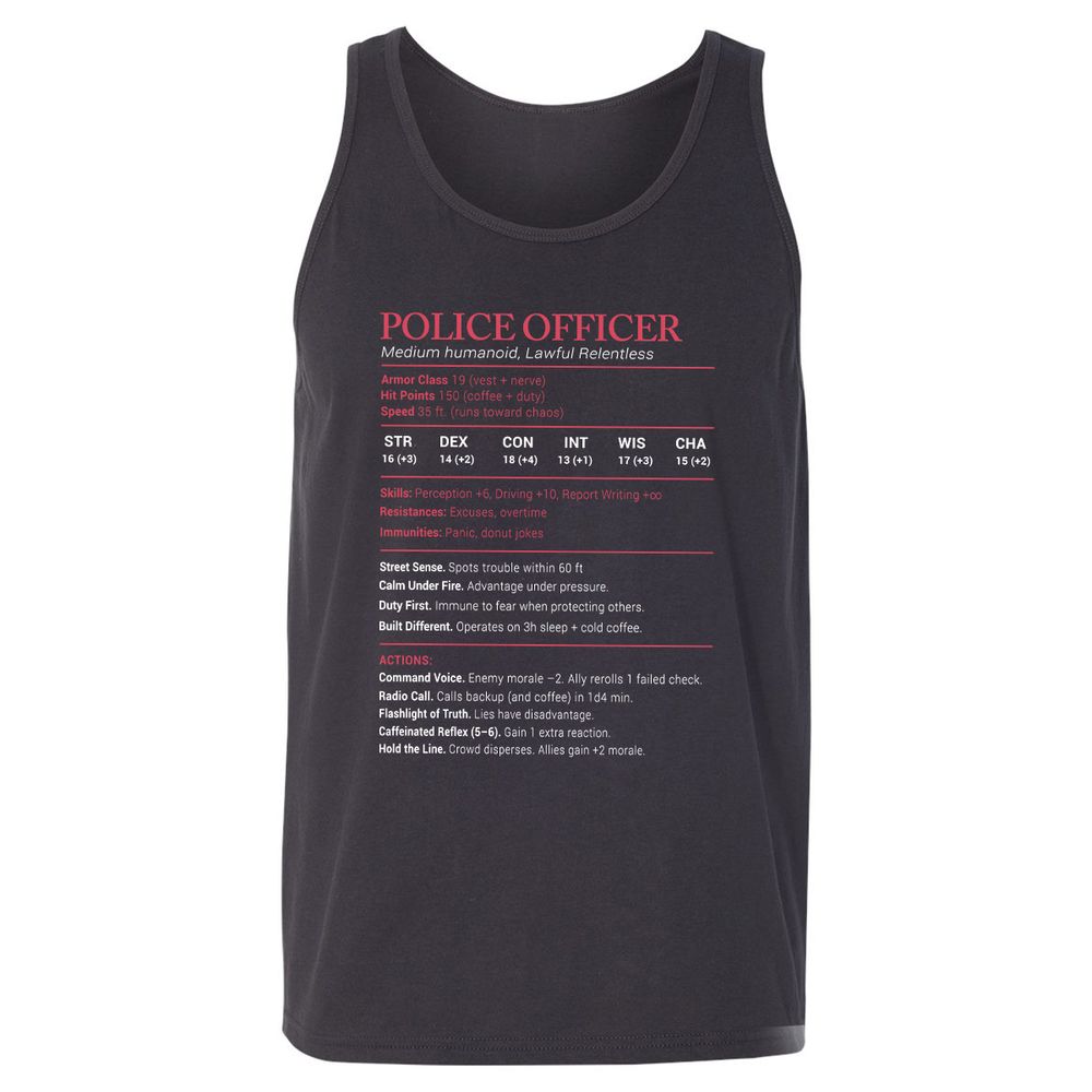 Police Officer Stats Unisex Jersey Tank - Dark Grey - 7