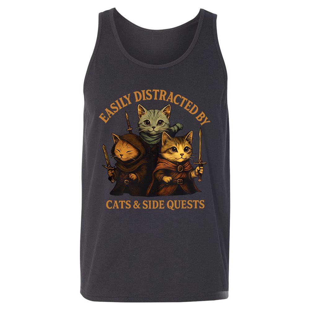 Easily Distracted By Cats & Side Quests Unisex Jersey Tank - Dark Grey - 7