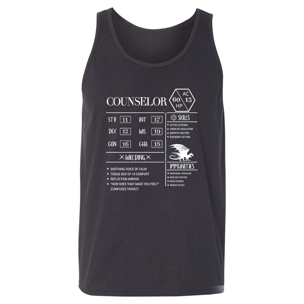 Counselor New Unisex Jersey Tank - Dark Grey - 7