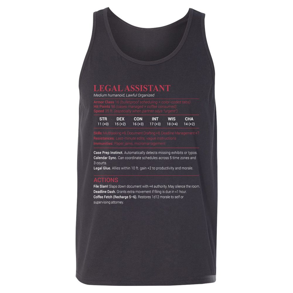 Legal Assistant Unisex Jersey Tank - Dark Grey - 7