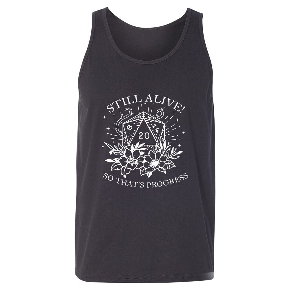 2710 Still Alive! So That’s Progress Unisex Jersey Tank - Dark Grey - 7