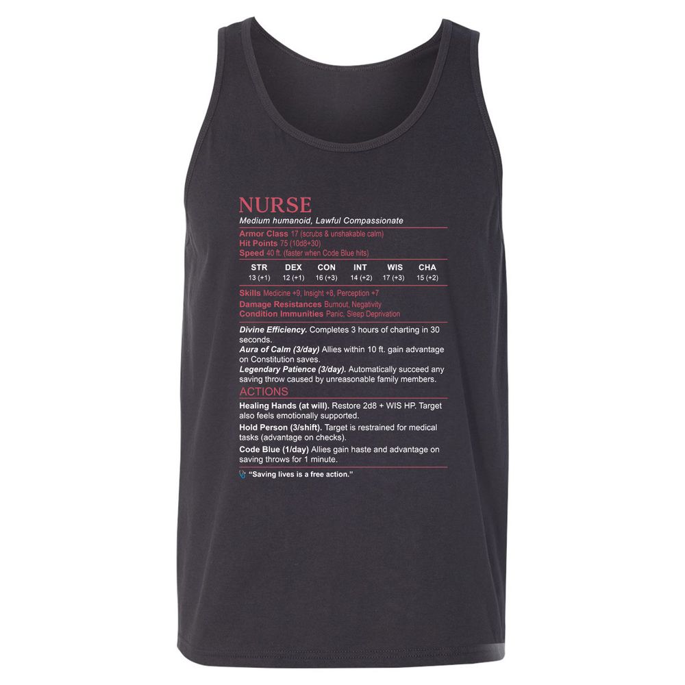 Nurse Stats 3 Unisex Jersey Tank - Dark Grey - 7