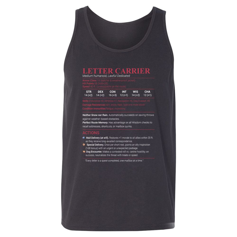Letter Carrier Unisex Jersey Tank - Dark Grey - 7