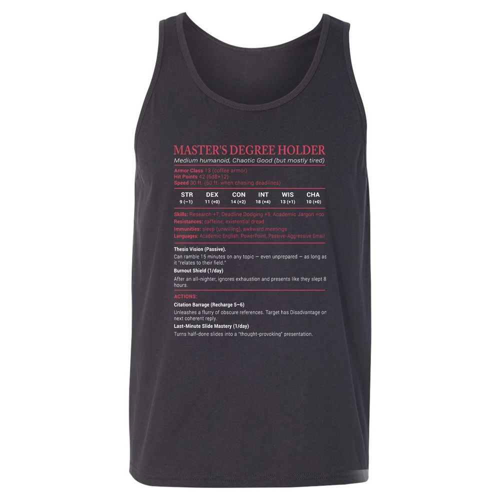 Master Degree's Holder Stats Unisex Jersey Tank - Dark Grey - 7