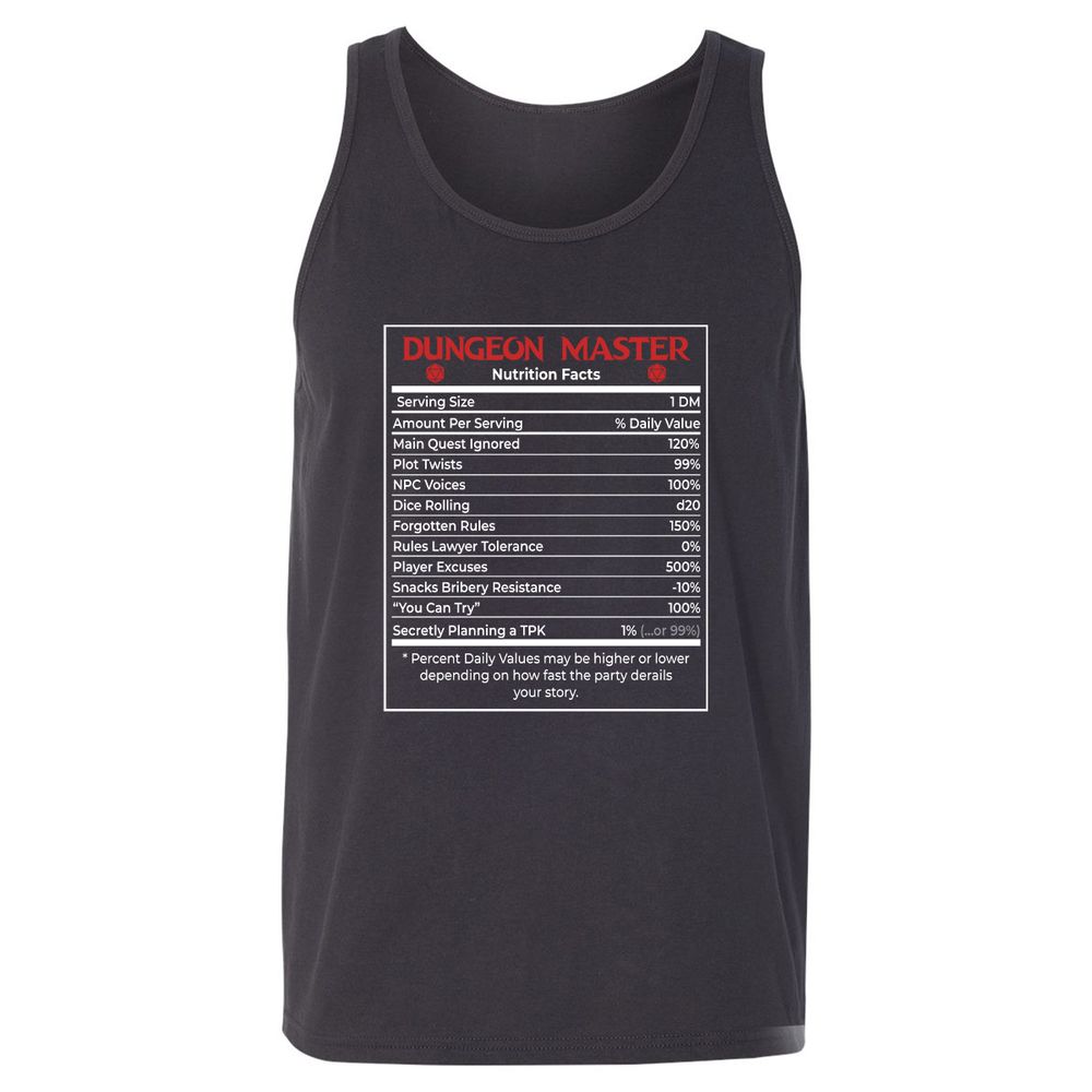 Dungeon Master Nutrition Facts Unisex Jersey Tank - Dark Grey - 7