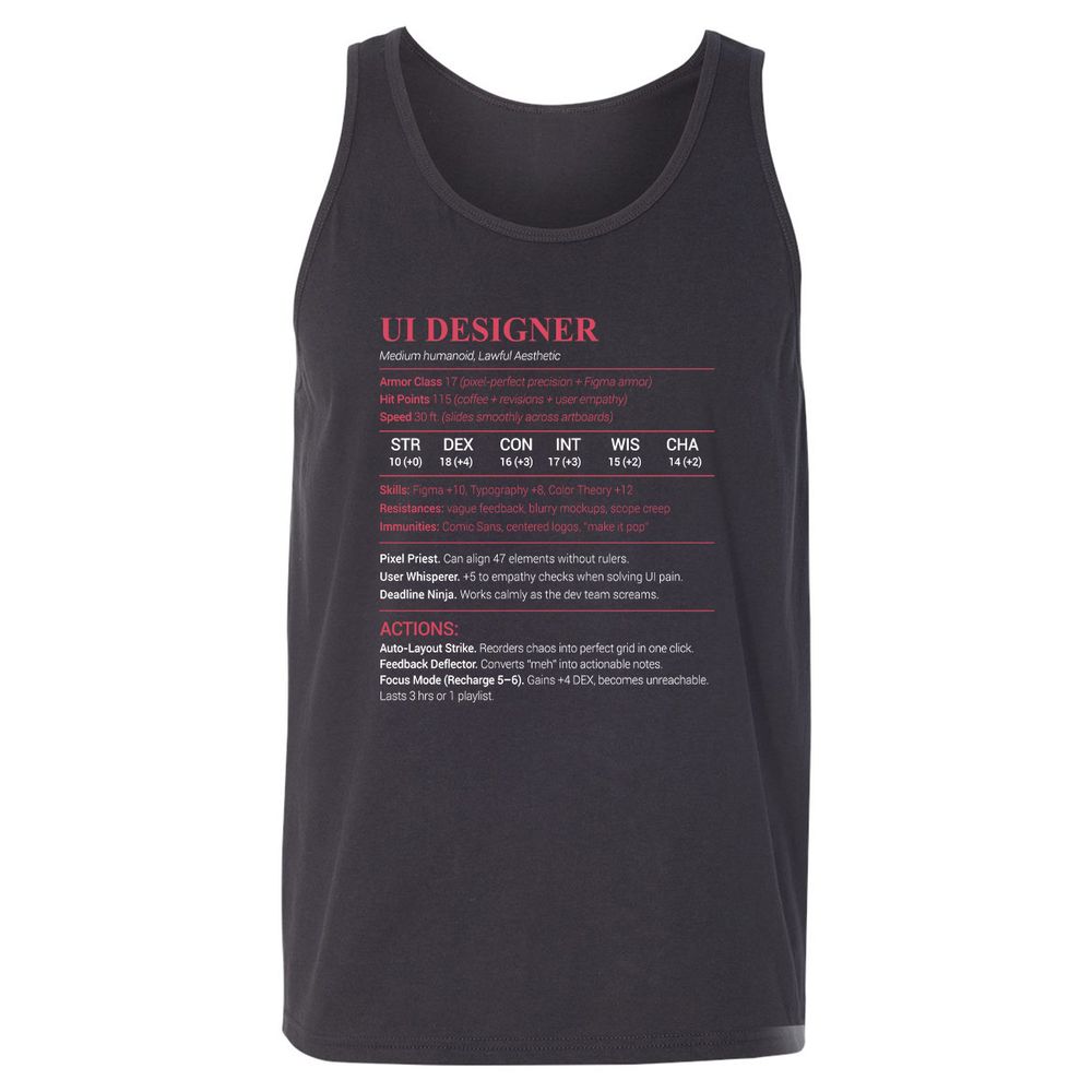 UI Designer Unisex Jersey Tank - Dark Grey - 7
