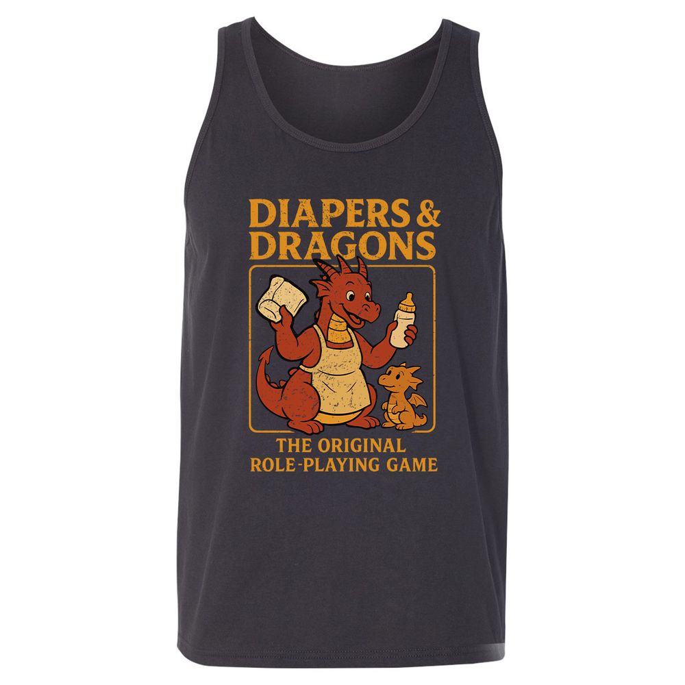 Diapers & Dragons Unisex Jersey Tank - Dark Grey - 7