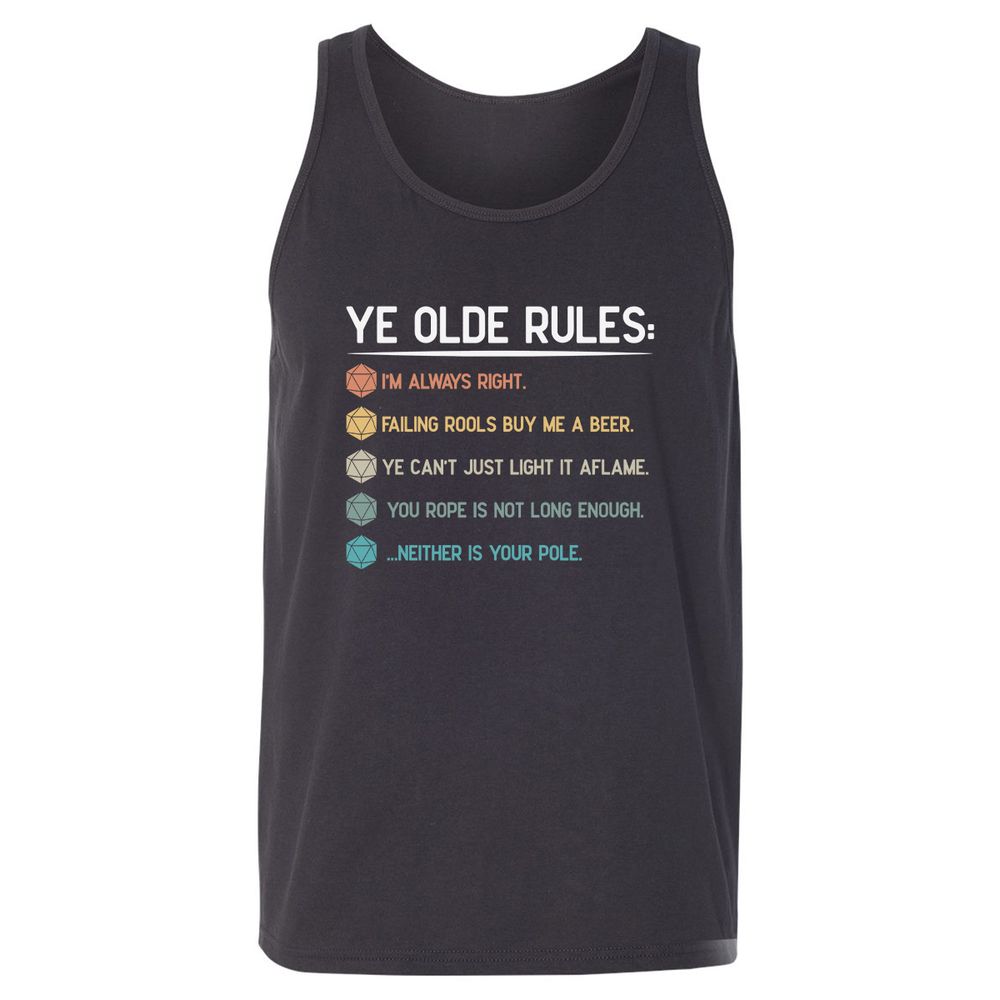 Dungeon Master Rules – Ye Olde RPG Unisex Jersey Tank - Dark Grey - 7