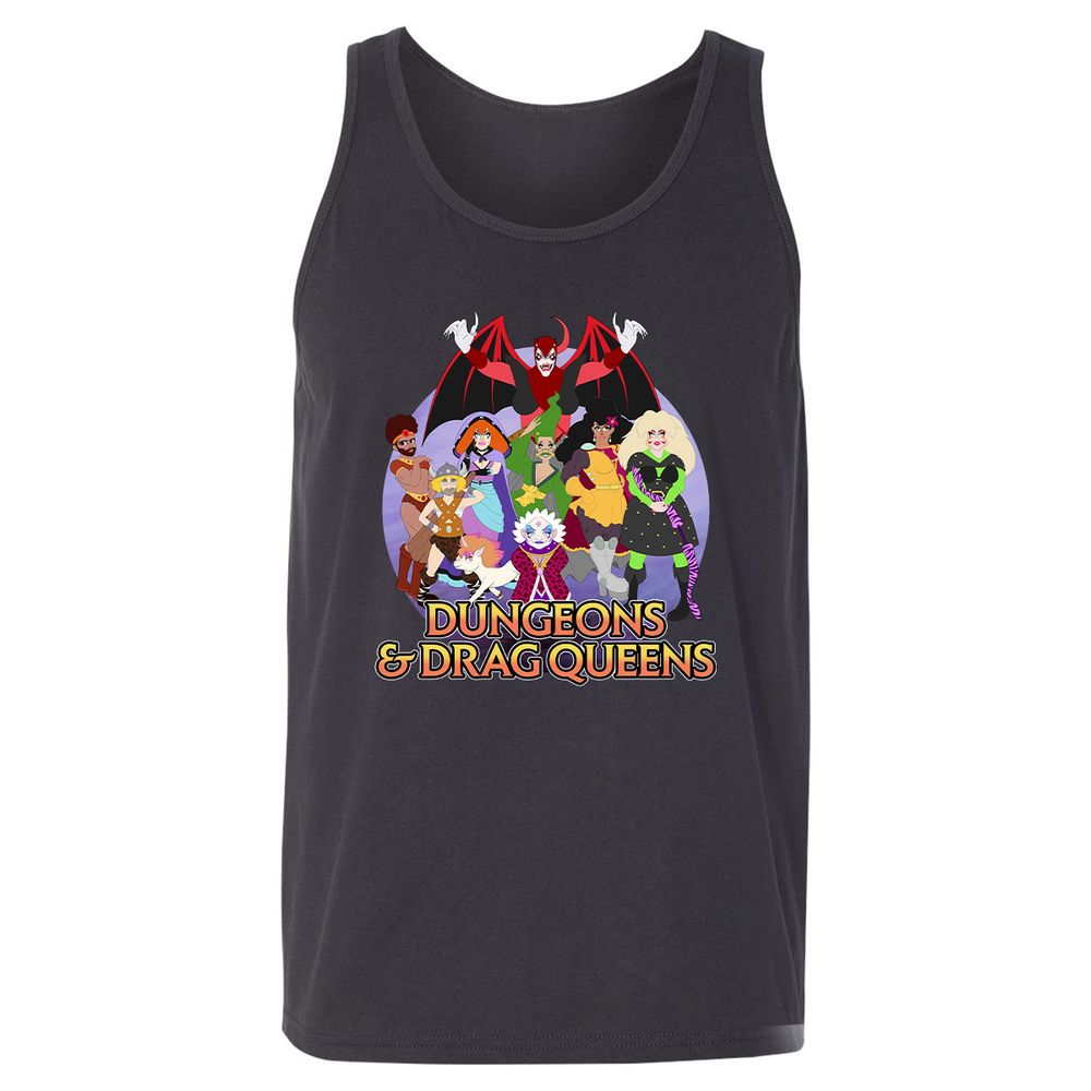 Dungeons n Drag Queens Cartoon Unisex Jersey Tank - Dark Grey - 7