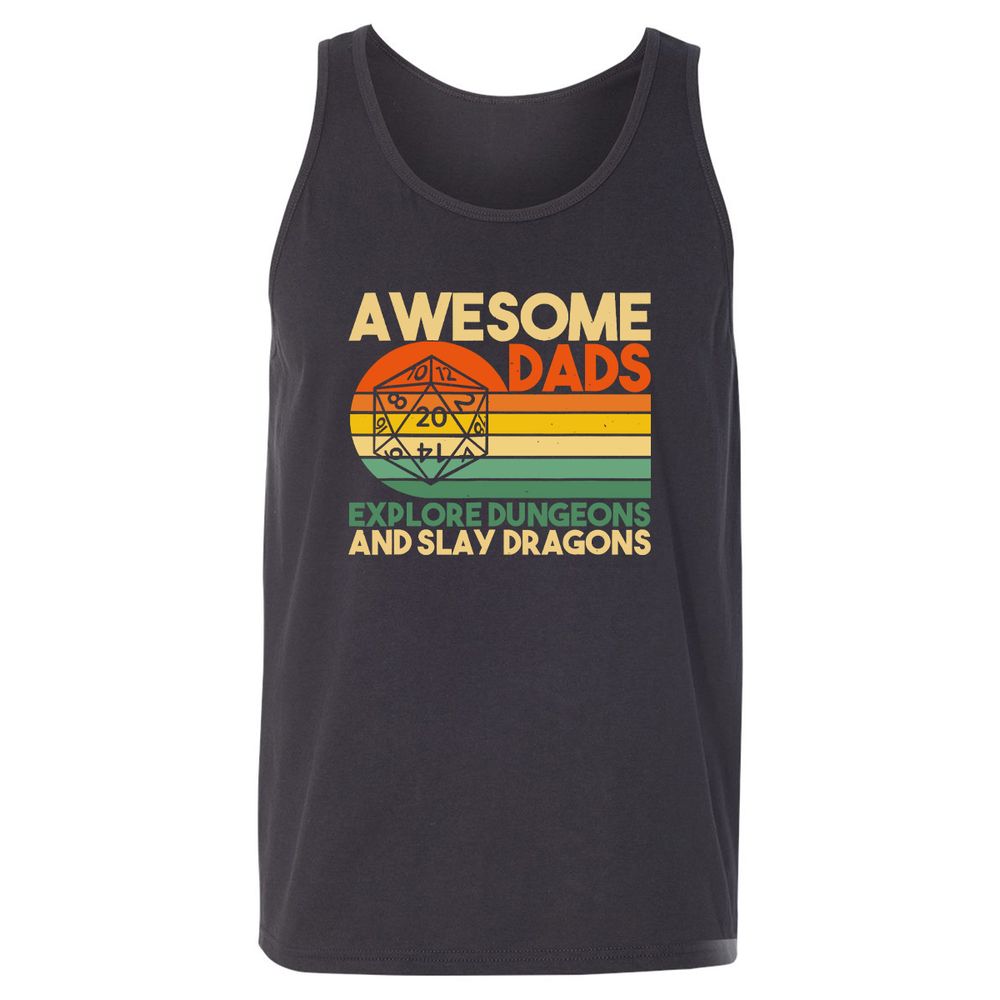 Awesome Dad Explore Dungeons Slay Dragons Unisex Jersey Tank - Dark Grey - 7