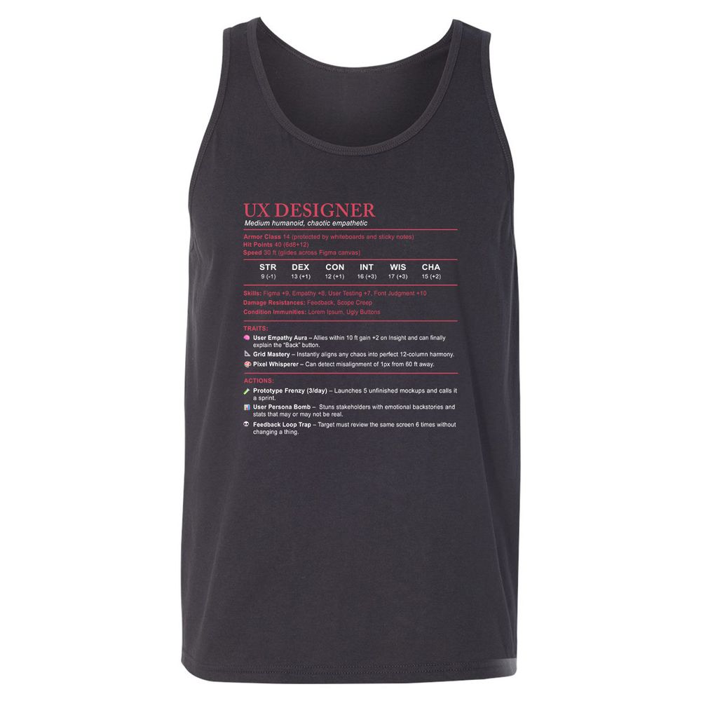 UX Designer Stats Unisex Jersey Tank - Dark Grey - 7